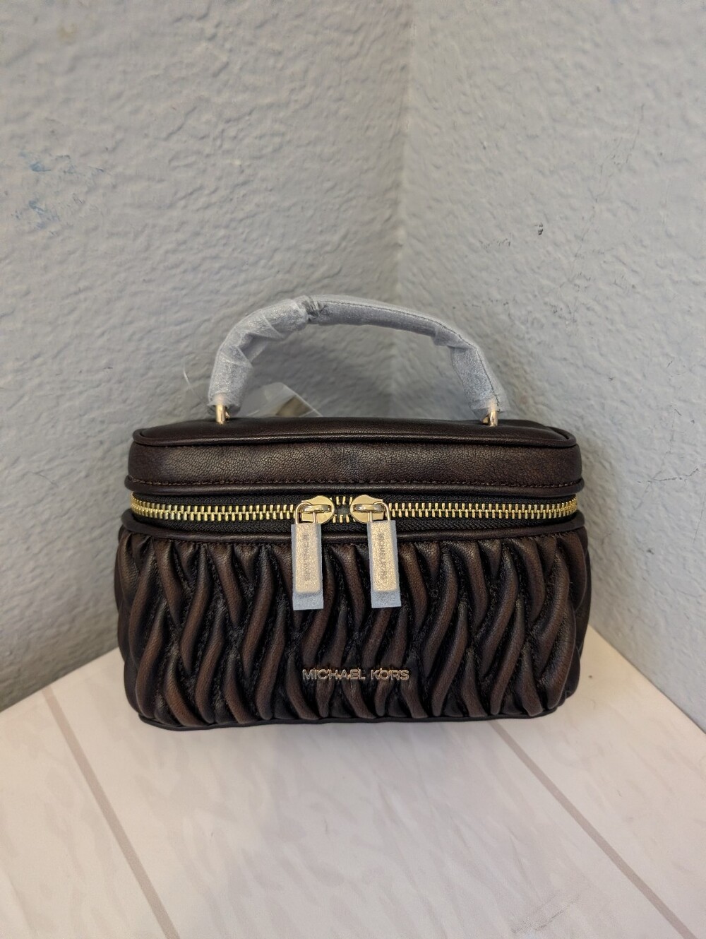 NWT Michael Kors Vivi Small Matelassé Burnished Vanity Crossbody Bag Chocolate
